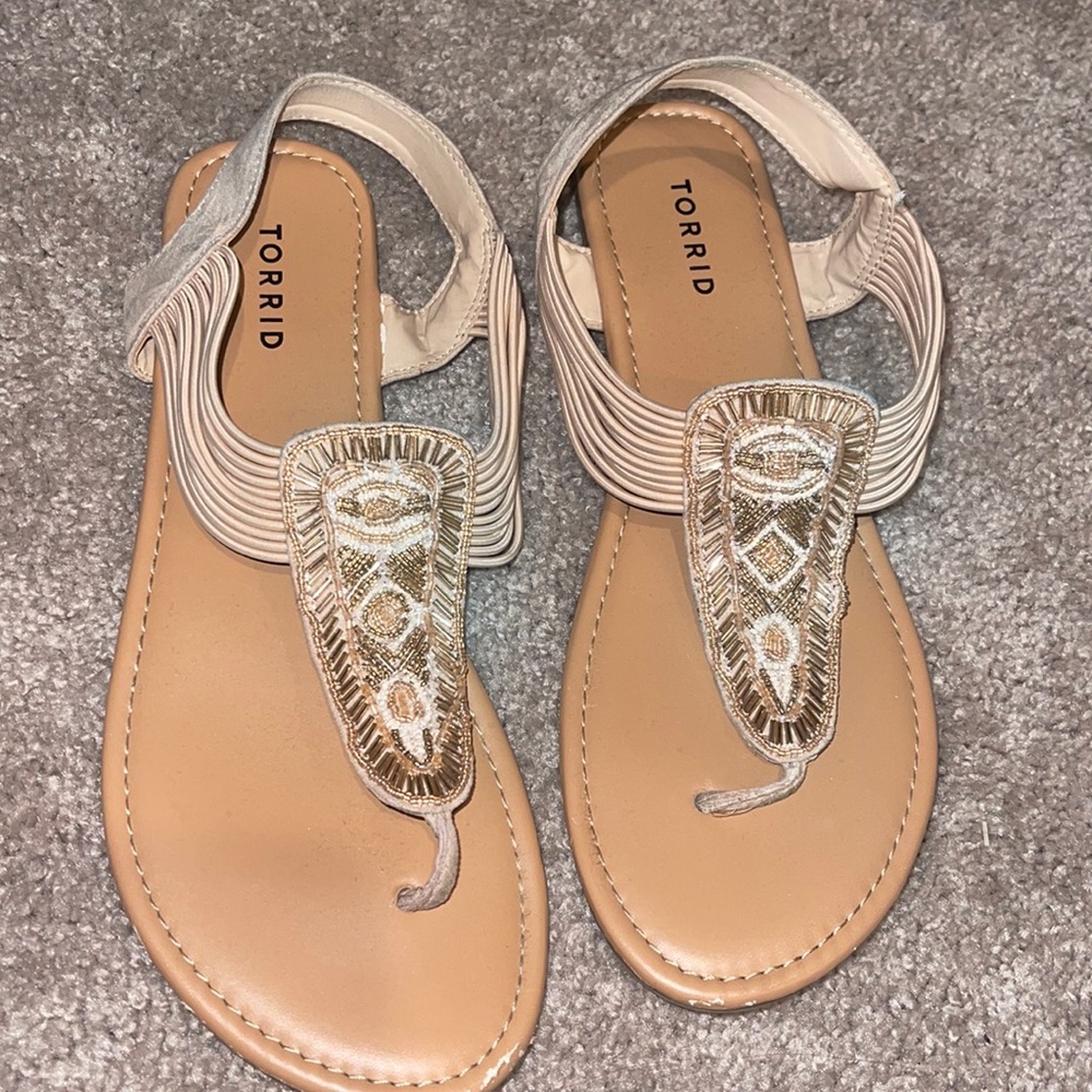 Beige beaded sandals